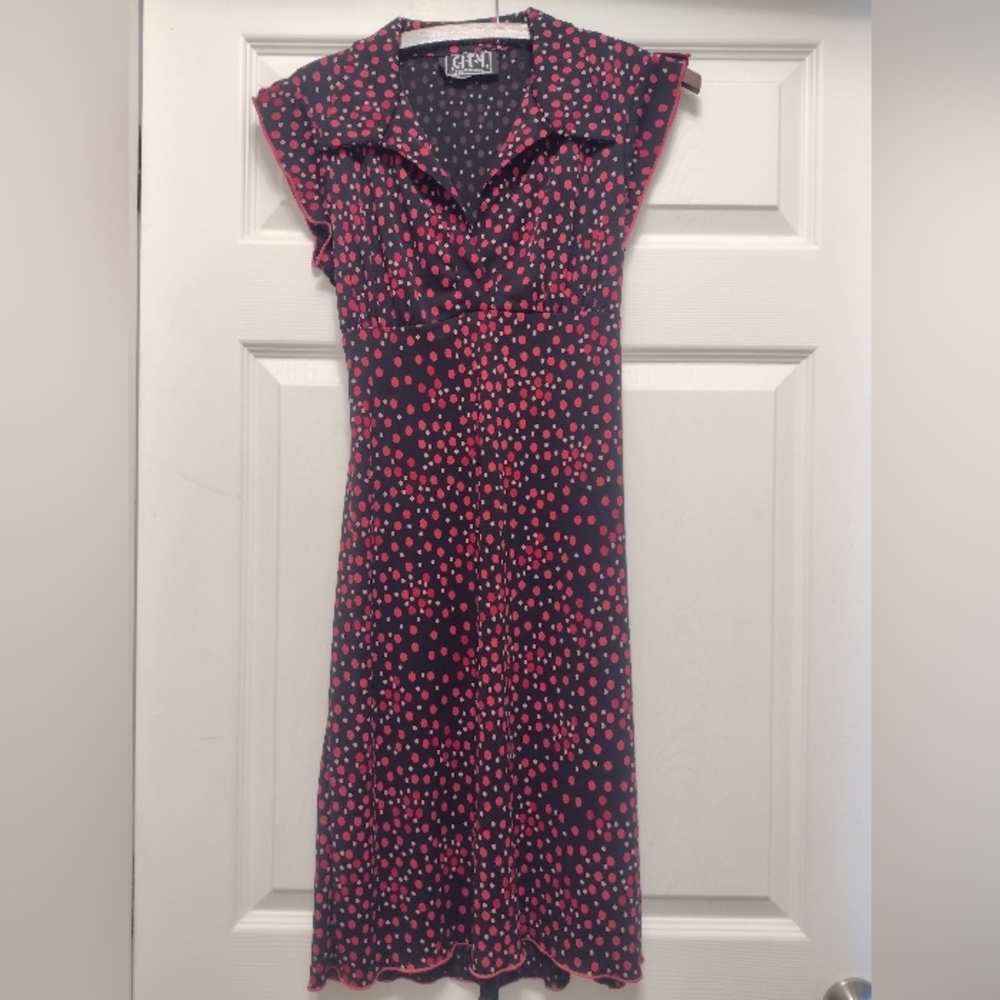 Retro Styled Polka Dot Midi Dress - Red/Pink and Black